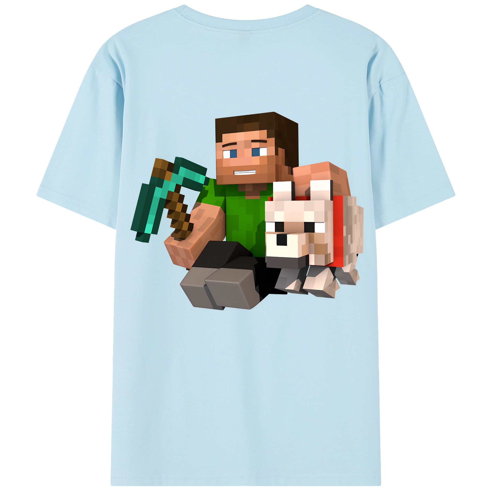 （画像用） マインクラフト ブロックの世界 Minecraft MC Block world 綿100％半袖Tシャツ（背面プリント）